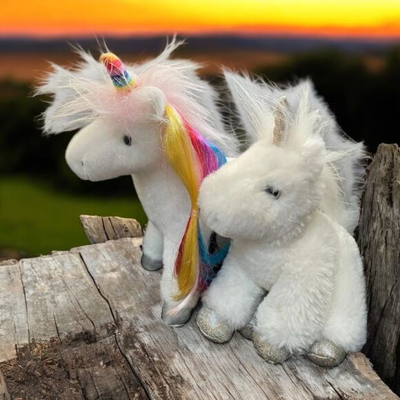 Douglas Unicorn Plush Elodie White & Senna Rainbow Nursery Decor 9” Lot of 2 - Picture 1 of 15